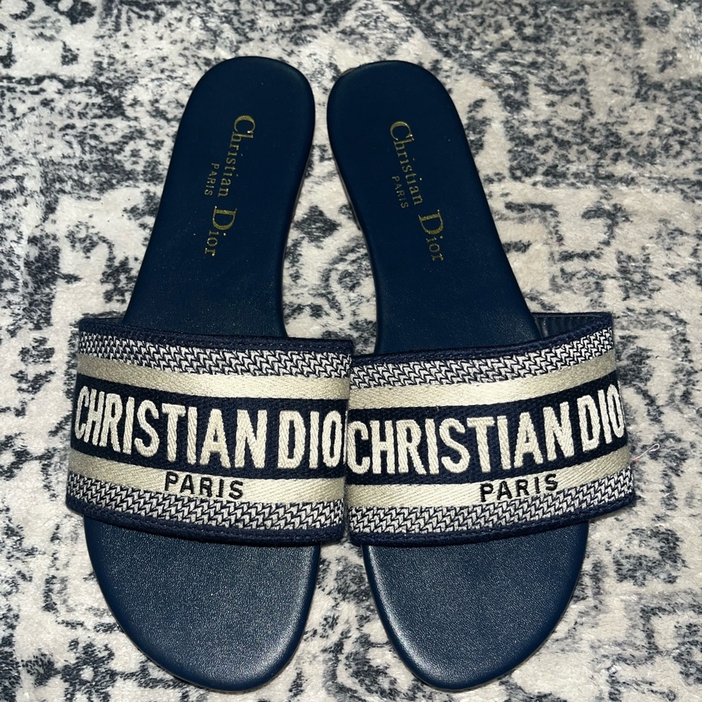 Dior Blue and White Designer Slides